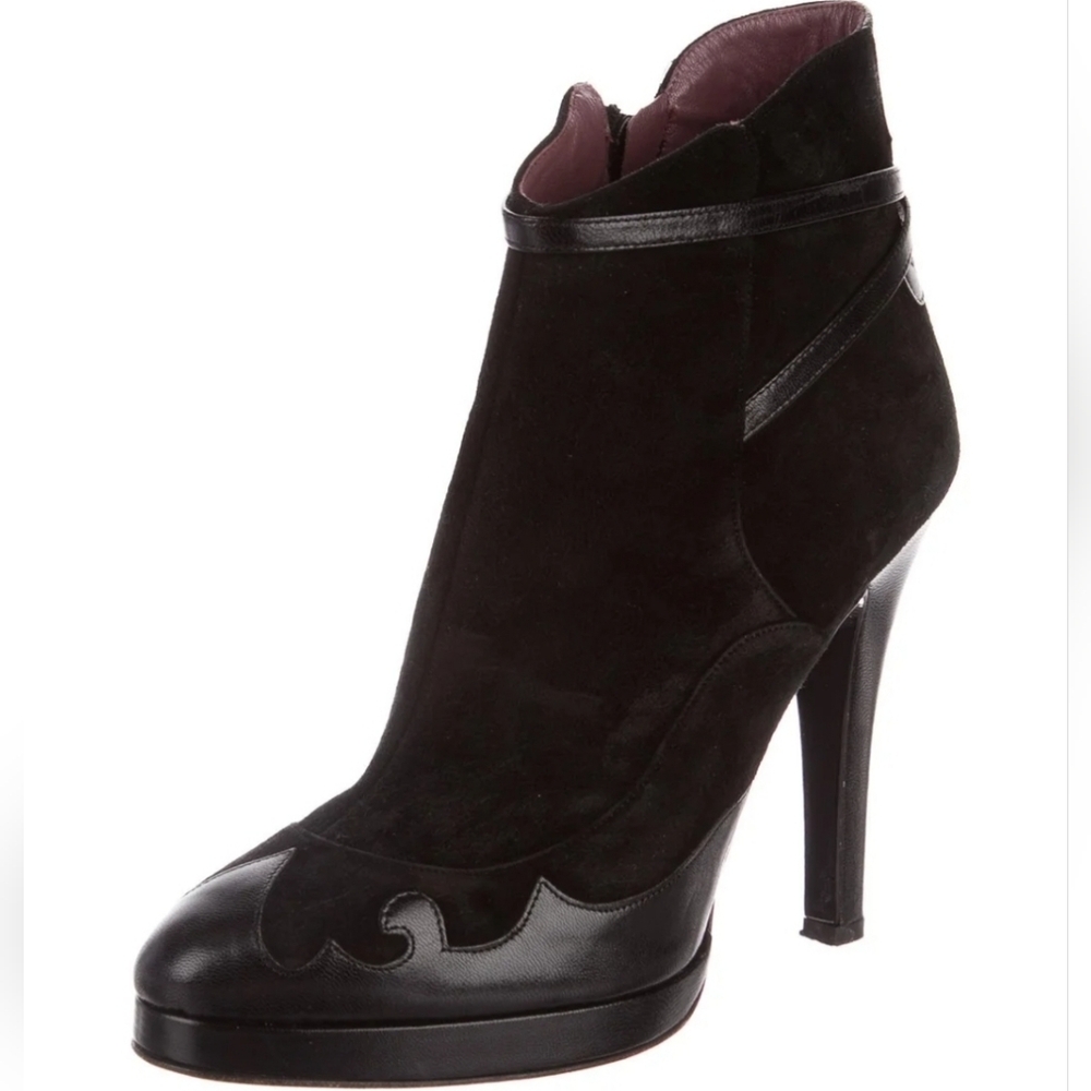 $495 JILL STUART Black Suede Leather Platform Ankle Boot- 8.5